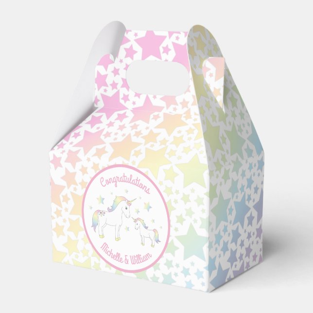Unicorn Baby Shower Pastel Rainbow Favor Box (Front Side)