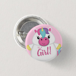 Unicorn Baby Shower Pink 1 Inch Round Button