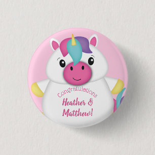 Unicorn Baby Shower Pink 1 Inch Round Button