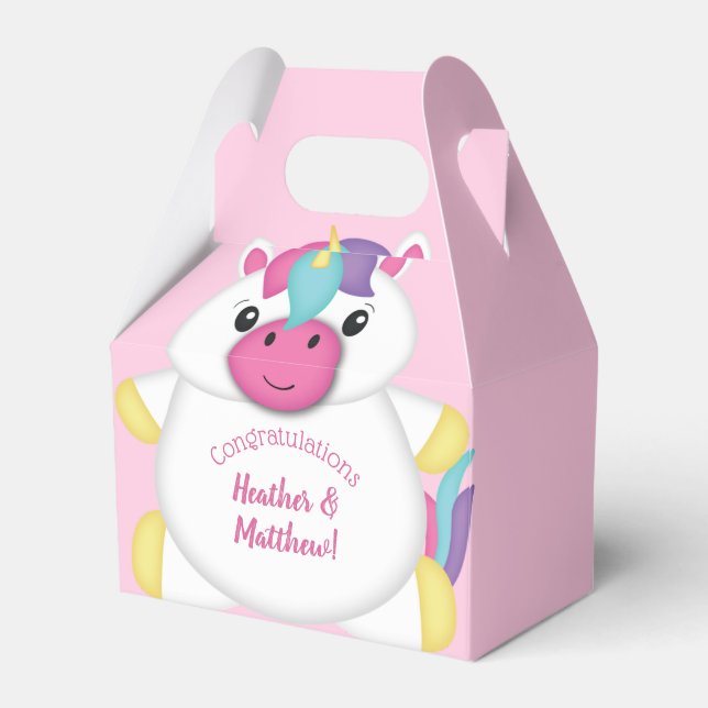 Unicorn Baby Shower Pink Favor Box (Front Side)