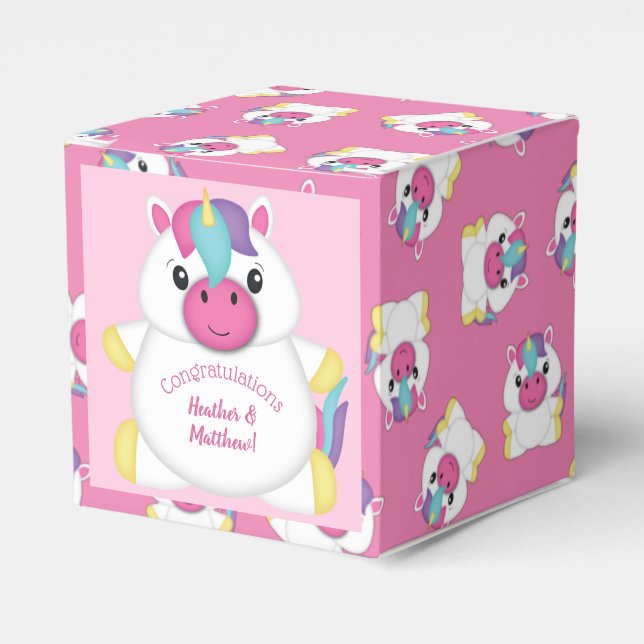 Unicorn Baby Shower Pink Favor Box (Front Side)