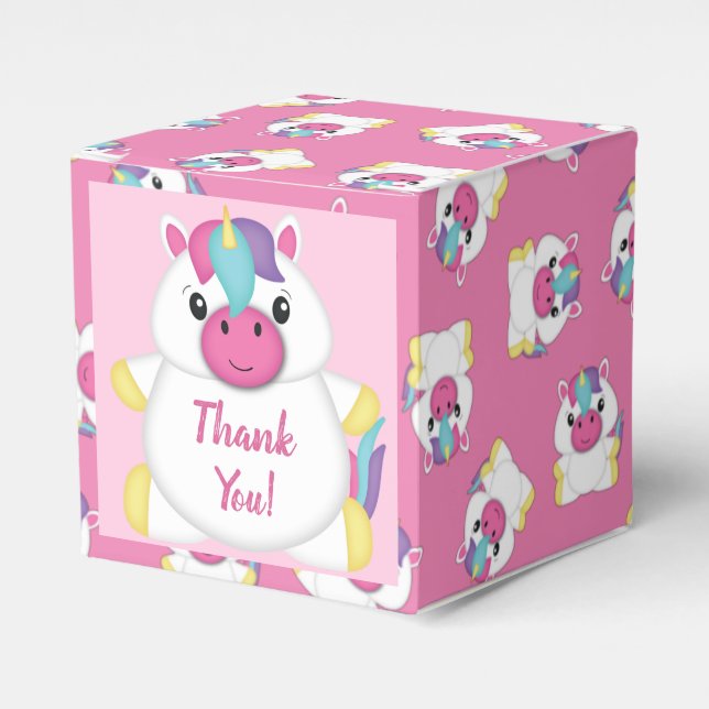 Unicorn Baby Shower Pink Favor Box (Front Side)
