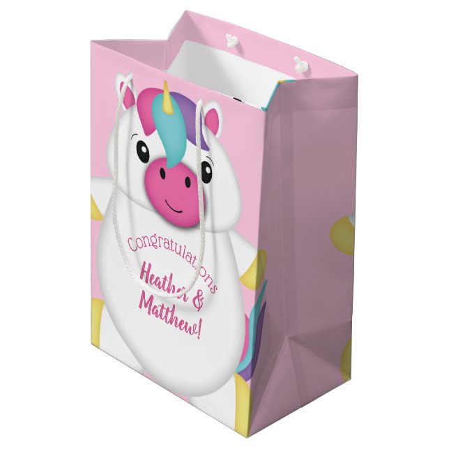 Unicorn Baby Shower Pink Medium Gift Bag (Back Angled)