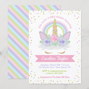 Unicorn Baby Shower Pink & Purple Rainbow Invitation