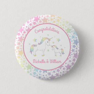 Unicorn Baby Shower Rainbow Pastel 2 Inch Round Button