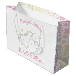 Unicorn Baby Shower Rainbow Pastel Large Gift Bag