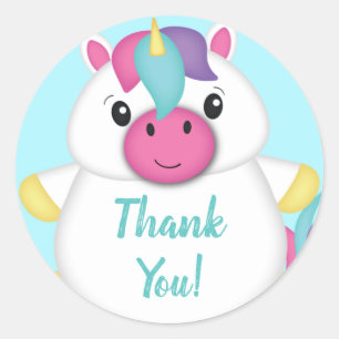Unicorn Baby Shower Teal Classic Round Sticker