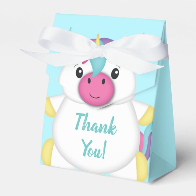 Unicorn Baby Shower Teal Favor Box (Front Side)