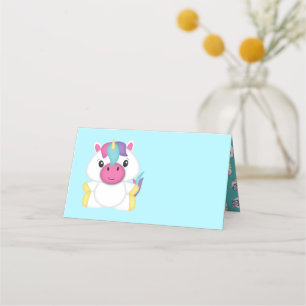 Unicorn Baby Shower Teal Place Card