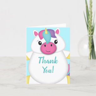 Unicorn Baby Shower Teal Thank You Card