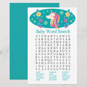Unicorn Baby Shower Word Search Game