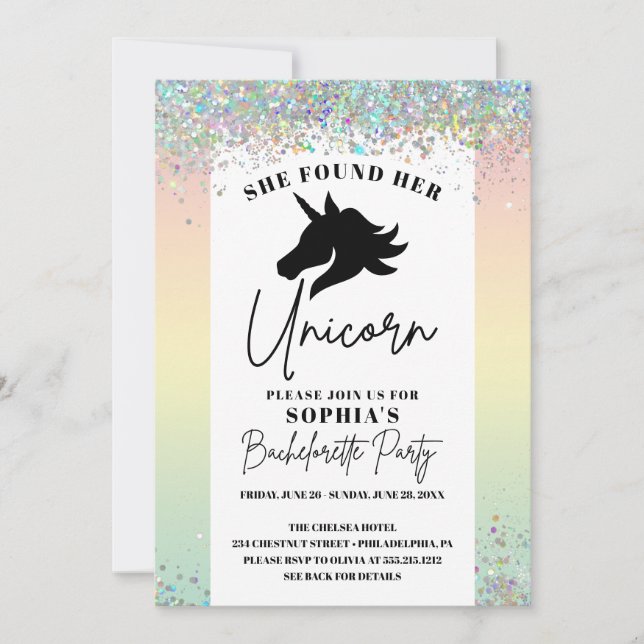 Unicorn Bachelorette Party Itinerary Invitation (Front)