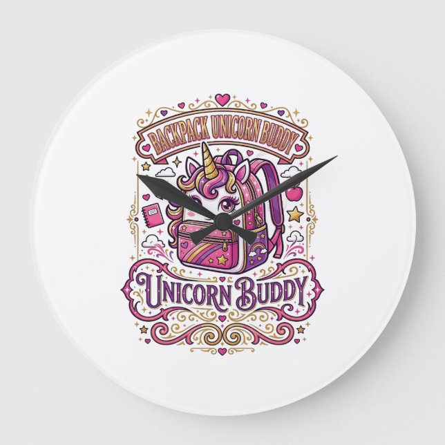 Unicorn Backpack Unicorn Buddy Stylish Merch Desig Large Clock (Front)