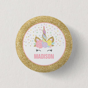 Unicorn Badge Unicorn Favour Party Pin Pink & Gold