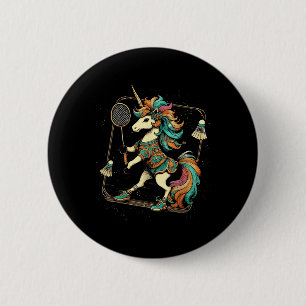 Unicorn Badminton Player Shuttle 2 Inch Round Button