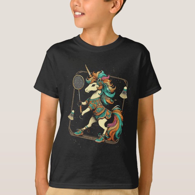 Unicorn Badminton Player Shuttle  T-Shirt (Front)