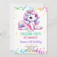 Unicorn ballerina party invitation