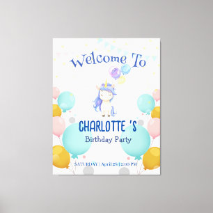 Unicorn balloon rainbow gradient  birthday party  canvas print
