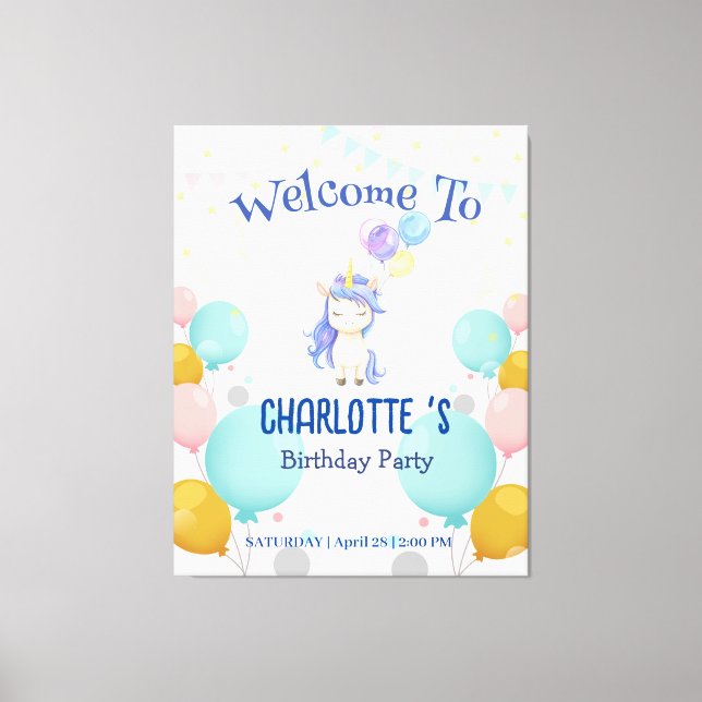 Unicorn balloon rainbow gradient  birthday party  canvas print (Front)