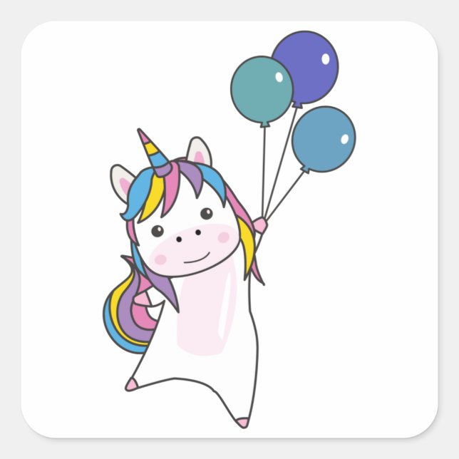 Unicorn Balloons Balloons Cute Animals For Kids Square Sticker (Front)