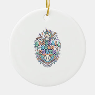 Unicorn Baseball Horn Power Kawaii Vector Design_1 Ceramic Ornament