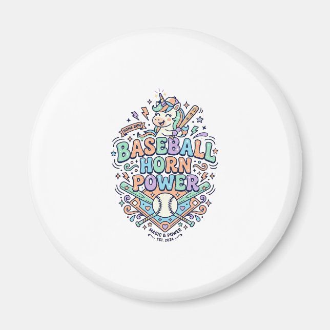 Unicorn Baseball Horn Power Kawaii Vector Design_1 Magnet (Front)