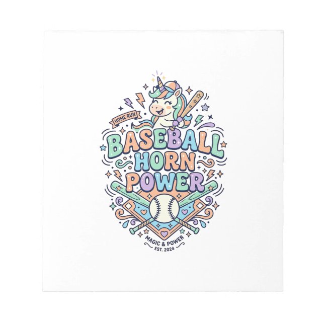 Unicorn Baseball Horn Power Kawaii Vector Design_1 Notepad (Front)