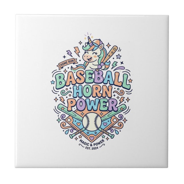 Unicorn Baseball Horn Power Kawaii Vector Design_1 Tile (Front)
