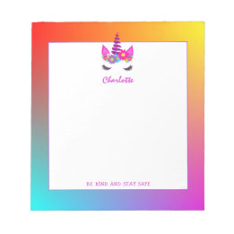 Unicorn Be Kind Stay Safe  Cute Personalized Notepad