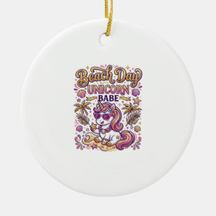 Unicorn Beach Day Unicorn Babe Stylish Zazzle Desi Ceramic Ornament