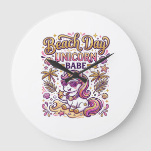 Unicorn Beach Day Unicorn Babe Stylish Zazzle Desi Large Clock