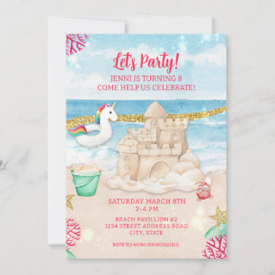 Unicorn Beach Summer Birthday Party Download Invitation