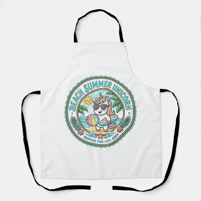 Unicorn Beach Summer Unicorn POD Ready Apparel Gra Apron (Front)