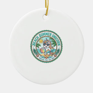 Unicorn Beach Summer Unicorn POD Ready Apparel Gra Ceramic Ornament
