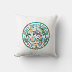 Unicorn Beach Summer Unicorn POD Ready Apparel Gra Throw Pillow