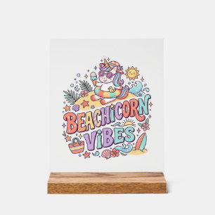 Unicorn Beachicorn Vibes Whimsical White Backgroun Acrylic Sign