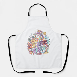 Unicorn Beachicorn Vibes Whimsical White Backgroun Apron