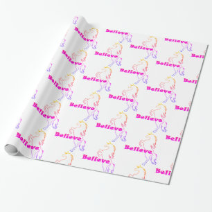 Unicorn Believe Design - Glossy Wrapping Paper, 30 Paper