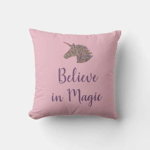 Unicorn Believe in Magic Rainbow Sprinkles Throw Pillow
