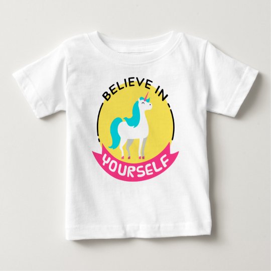 Unicorn "Believe in yourself" motivational drawing Baby T-Shirt