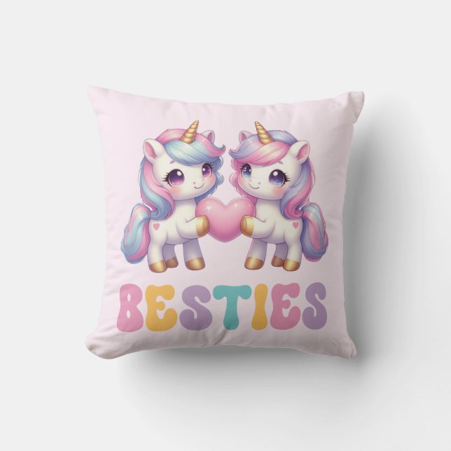 Unicorn Besties Best Friends Forever Throw Pillow (Front)