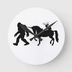Unicorn, Bigfoot, Jackalope Round Clock