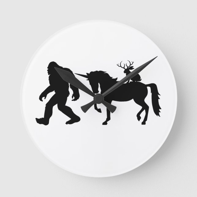 Unicorn, Bigfoot, Jackalope Round Clock (Front)