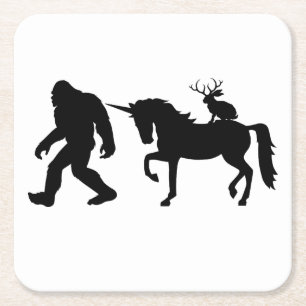 Unicorn, Bigfoot, Jackalope Square Paper Coaster