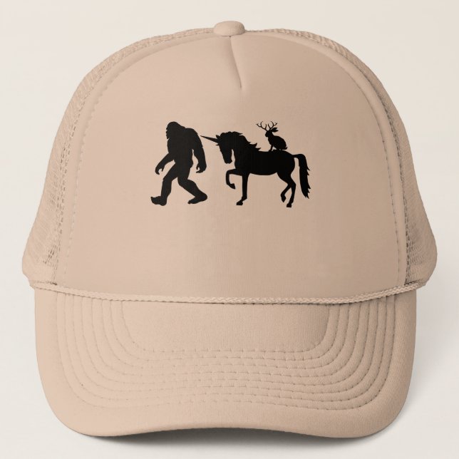 Unicorn, Bigfoot, Jackalope Trucker Hat (Front)