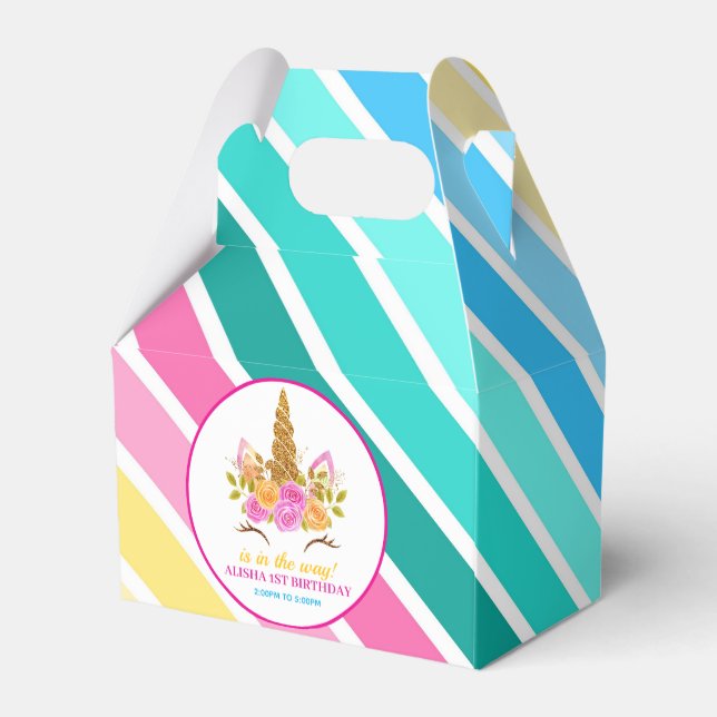 Unicorn Birthday 1st Birthday Party Favor Box (Back Side)