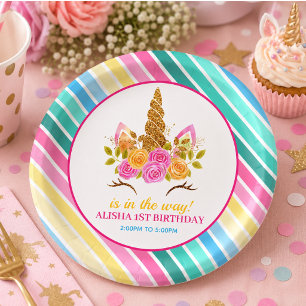 Unicorn Birthday 1st Birthday Party Paper Plate