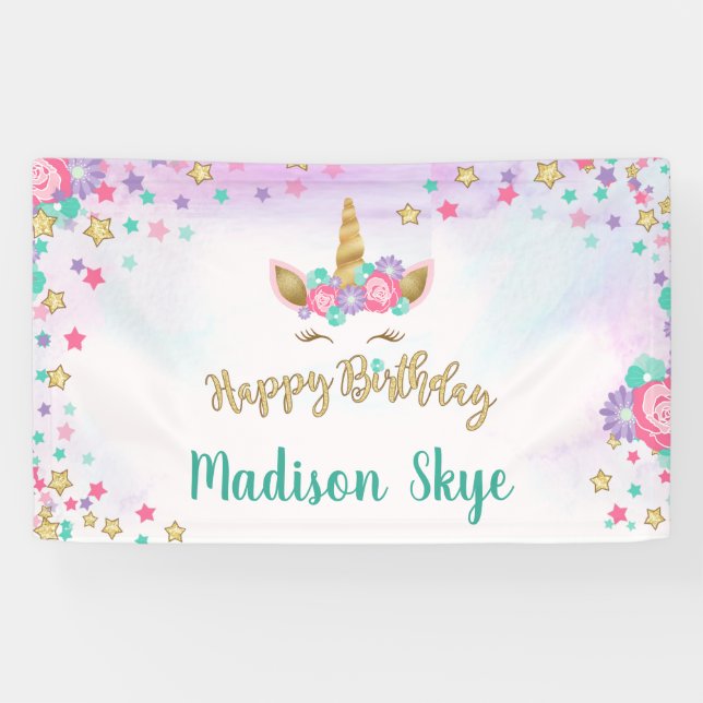 Unicorn Birthday Banner Magical Girl Party (Horizontal)