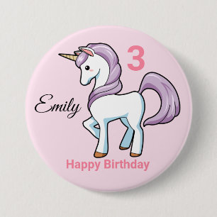 UNICORN Birthday Button Personalize Girls Name Age