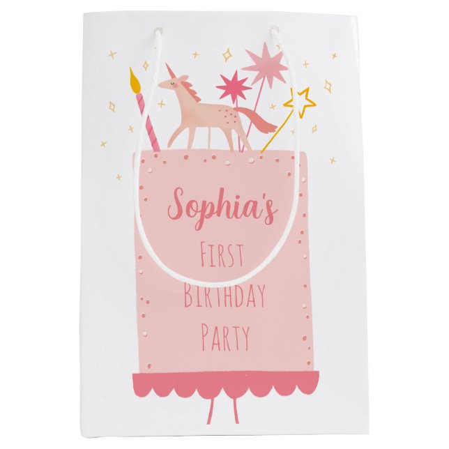 Unicorn Birthday Cake Medium Gift Bag (Front)